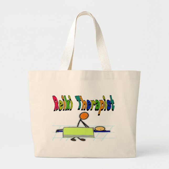 Reiki Therapist--Stick People Design--Watercolor Large Tote Bag (Front)