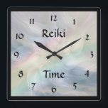 Reiki Time Square Wall Clock<br><div class="desc">Pretty Reiki Time Wall Clock. Theme - healing healer "new age" spiritual spirituality rainbow floral master practitioner studio gift therapist</div>