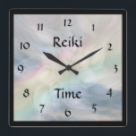 Reiki Time Square Wall Clock<br><div class="desc">Pretty Reiki Time Wall Clock. Theme - healing healer "new age" spiritual spirituality rainbow floral master practitioner studio gift therapist</div>