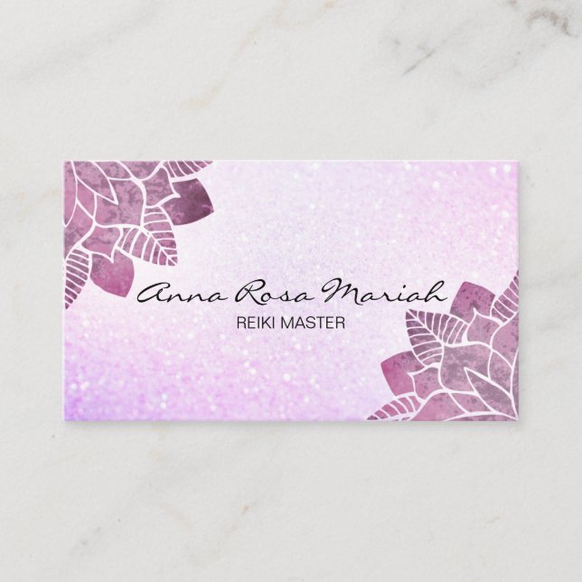 *~* Reiki  Watercolor Mandala Glitter Healing Yoga Business Card (Front)