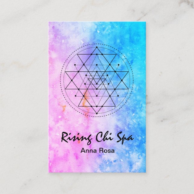 *~* Reiki Watercolor Sacred Geometry Yoga Business Card (Front)