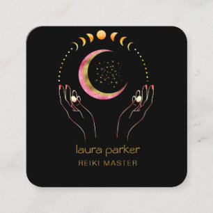 Reiki Yoga Healing Hands Crescent Moon Phases Square Business Card