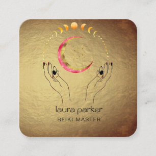 Reiki Yoga Healing Hands Crescent Moon Phases Square Business Card