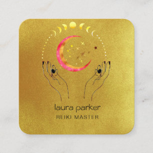 Reiki Yoga Healing Hands Crescent Moon Phases Square Business Card