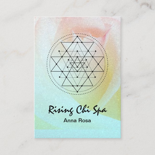*~* Reiki Yoga Rose Glitter Sacred Geometry Business Card (Front)
