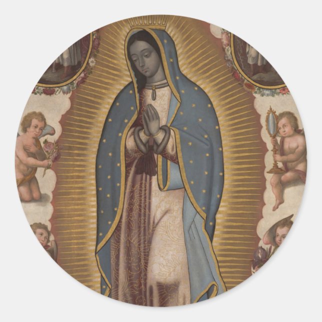 Reilgious Spanish Virgin Mary de Guadalupe Classic Round Sticker (Front)