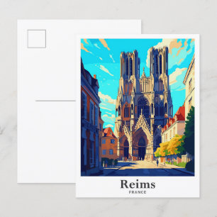 Reims France Art Vintage Travel Illustration Postcard