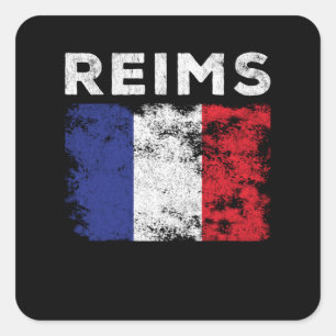 Reims France Flag French Souvenir Square Sticker