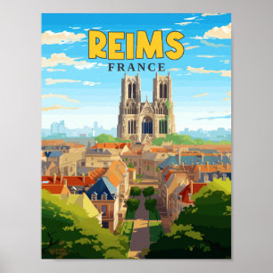 Reims France vintage travel illustration Poster