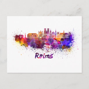 Reims skyline in watercolor postcard
