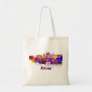 Reims skyline in watercolor tote bag