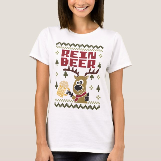 Rein Beer Funny Reindeer Ugly Christmas T-Shirt (Front)