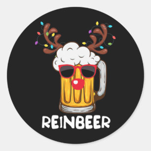 Reinbeer Funny Reindeer Beer Christmas Drinking Xm Classic Round Sticker