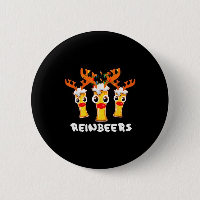 Reinbeers Funny Reindeer Beer Christmas Drinking X 6 Cm Round Badge (Front)