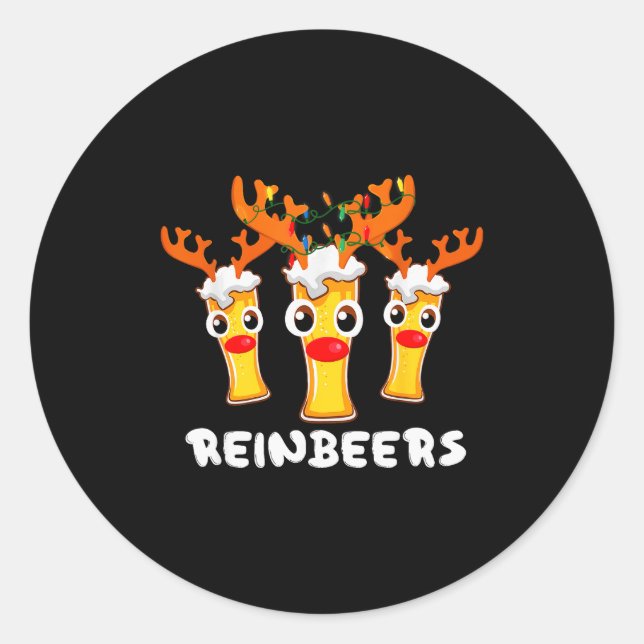Reinbeers Funny Reindeer Beer Christmas Drinking X Classic Round Sticker (Front)