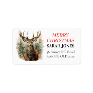 Reindear Vintage Cute Merry Christmas Wishes Label