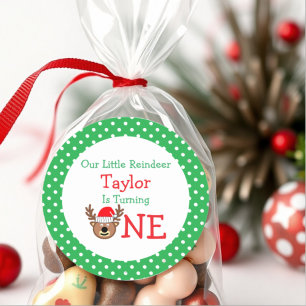 Reindeer 1st Birthday Classic Round Sticker