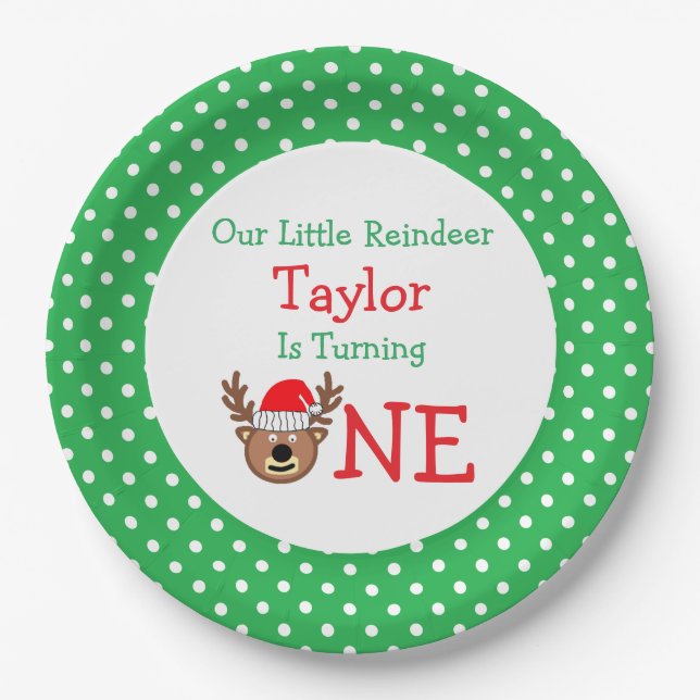 Reindeer 1st Birthday Paper Plate (Front)
