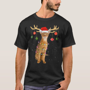 Reindeer Abyssinian Cat With Santa Hat Christmas L T-Shirt