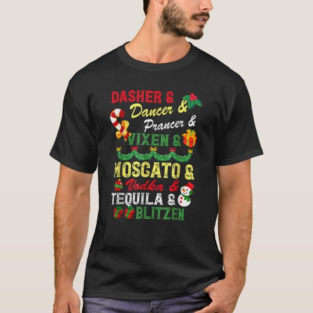 Reindeer Alcohol Names Christmas Party  T-Shirt (Front)
