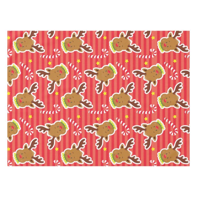 Reindeer and Candy Canes Christmas Tablecloth (Front (Horizontal))