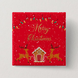 Reindeer and candy house- christmas holiday 15 cm square badge