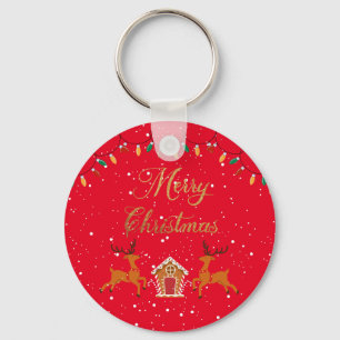 Reindeer and candy house- christmas holiday key ring