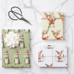 Reindeer and Christmas Alligators Wrapping Paper Sheet