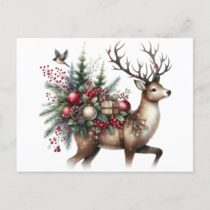 Reindeer and Christmas Holiday Postcard