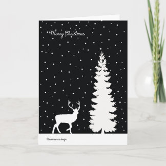 Reindeer and Christmas tree - falling snow Holiday Card