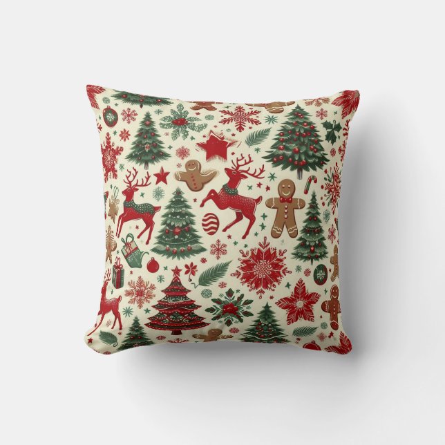 Reindeer and Christmas tree Holiday decor Cushion (Front)