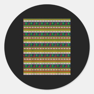 Reindeer And Christmas Tree Knit Pattern  Classic Round Sticker