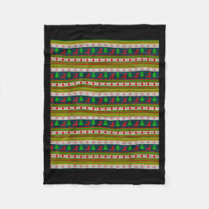 Reindeer And Christmas Tree Knit Pattern Fleece Blanket