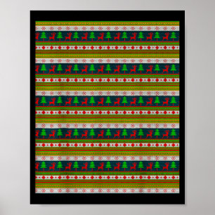 Reindeer And Christmas Tree Knit Pattern  Poster