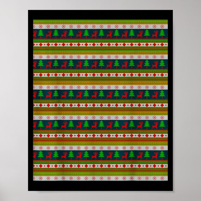 Reindeer And Christmas Tree Knit Pattern  Poster (Front)