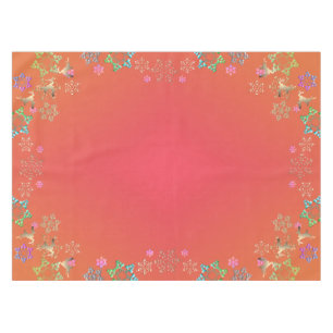Reindeer and Colourful Snowflakes on Pink Red Tablecloth