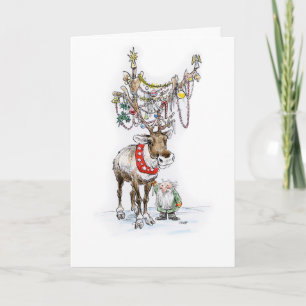 Reindeer and Elf Christmas Card