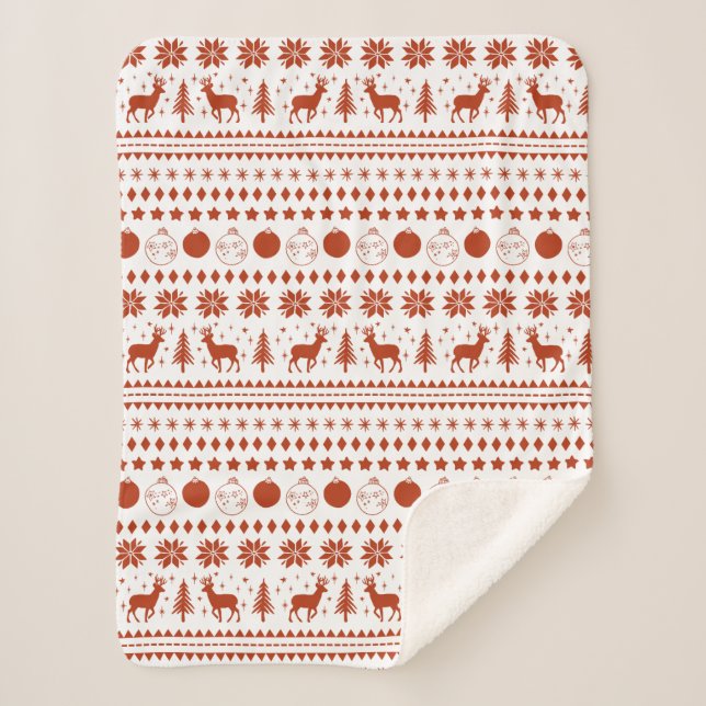 Reindeer and Festive Christmas Sherpa Blanket (Front)