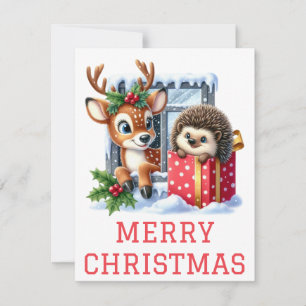 Reindeer and Hedgehog Christmas Card