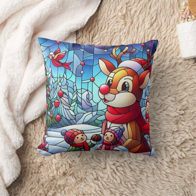 Reindeer and kids in winter joy! cushion (Blanket)