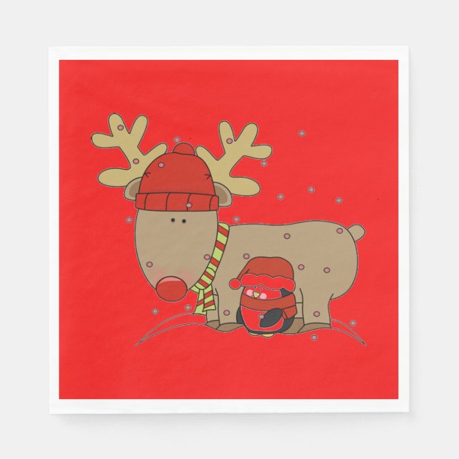 Reindeer and Penguin Napkin (Front)