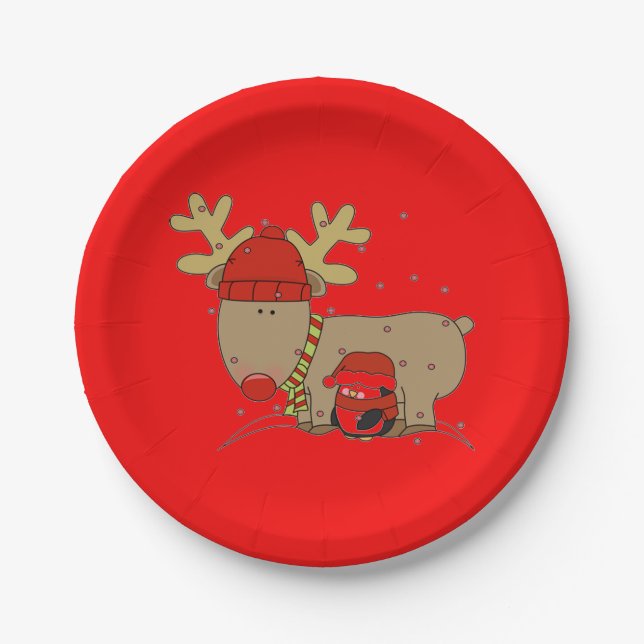 Reindeer and Penguin Paper Plate (Front)
