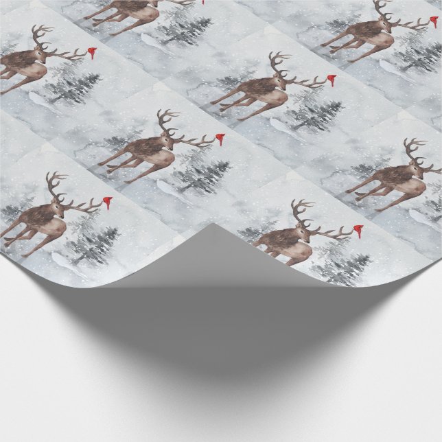 Reindeer and Red Cardinal Bird Snowy Christmas Wrapping Paper (Corner)