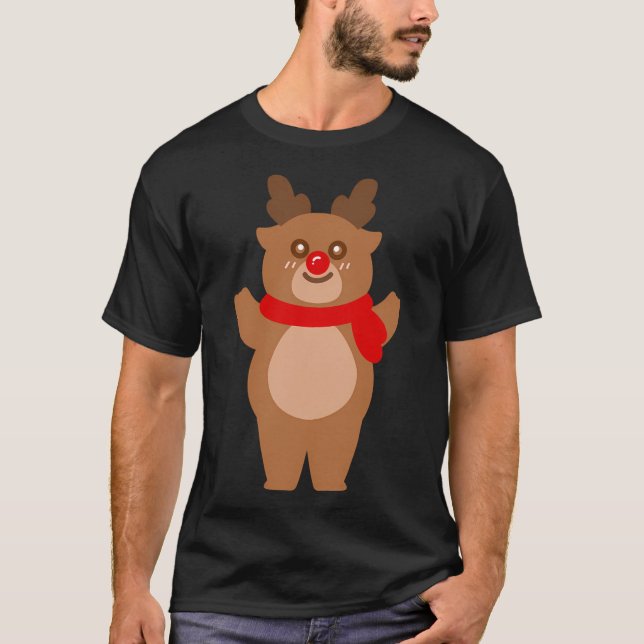 Reindeer And Rudolph Christmas Cartoon Hand Drawn  T-Shirt (Front)