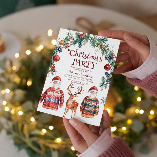 Reindeer and Santa Christmas Party Invitation (Creator Uploaded)
