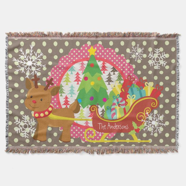 Reindeer and Sleigh Christmas Holiday Throw (Front)