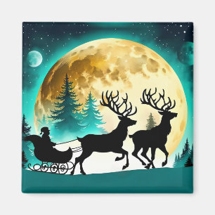 Reindeer and Sleigh full moon Magnet