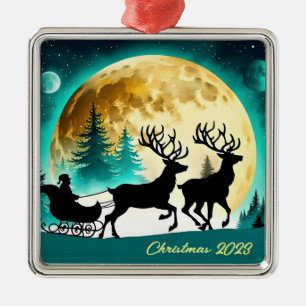 Reindeer and Sleigh full moon Metal Tree Decoration