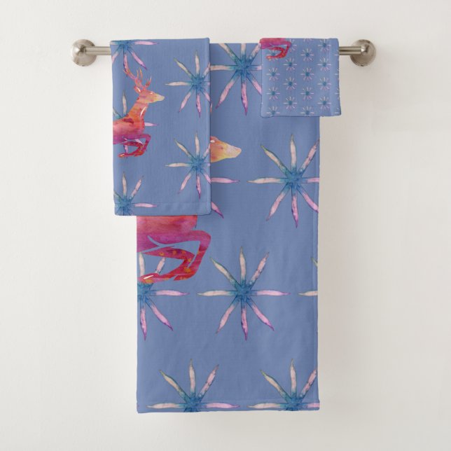 Reindeer and Snowflakes Bath Towel Set (Insitu)