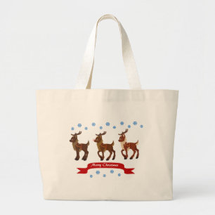 Reindeer and Snowflakes Large Tote Bag